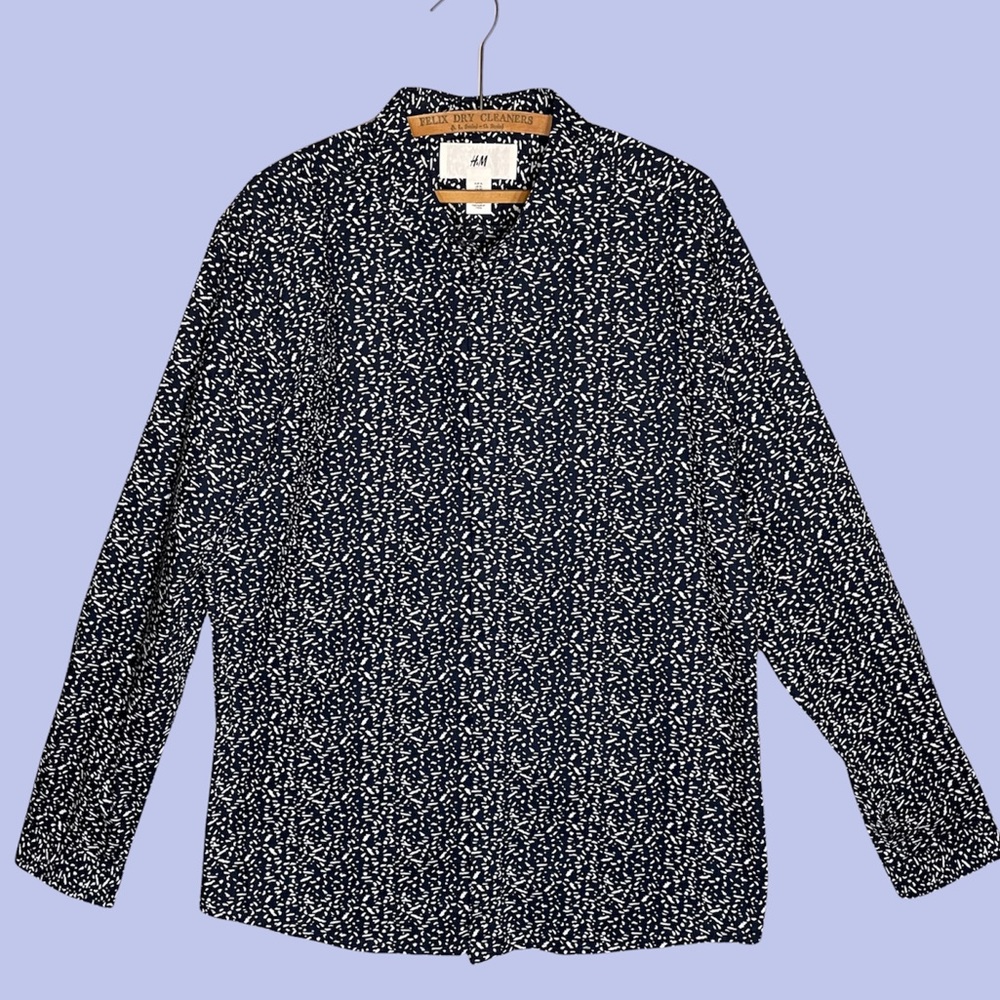 H&M - Men Long Sleeve Button Up - Abstract Print - 100% Cotton - Size XL